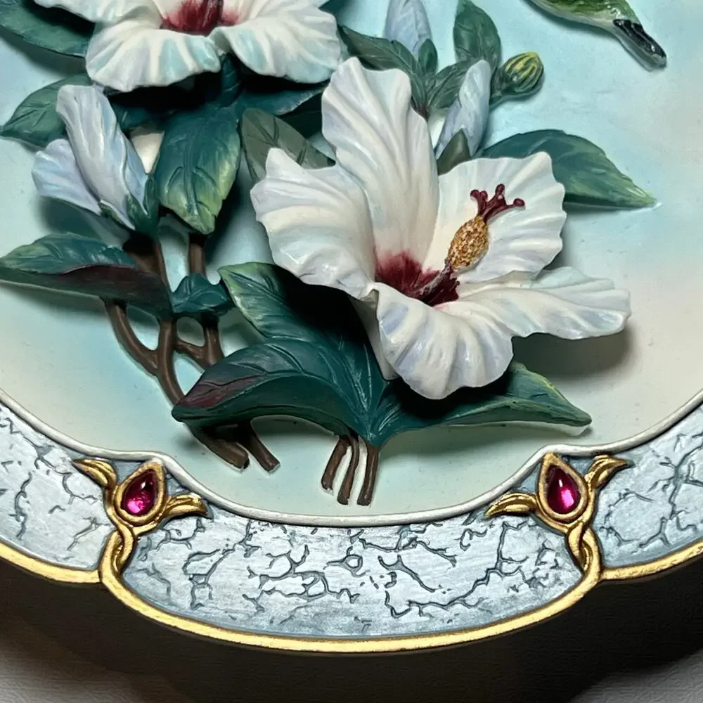 Lena Liu 3D Morning Jewels Rose Colored Dawn Hummingbird Plate Bradford Exchange